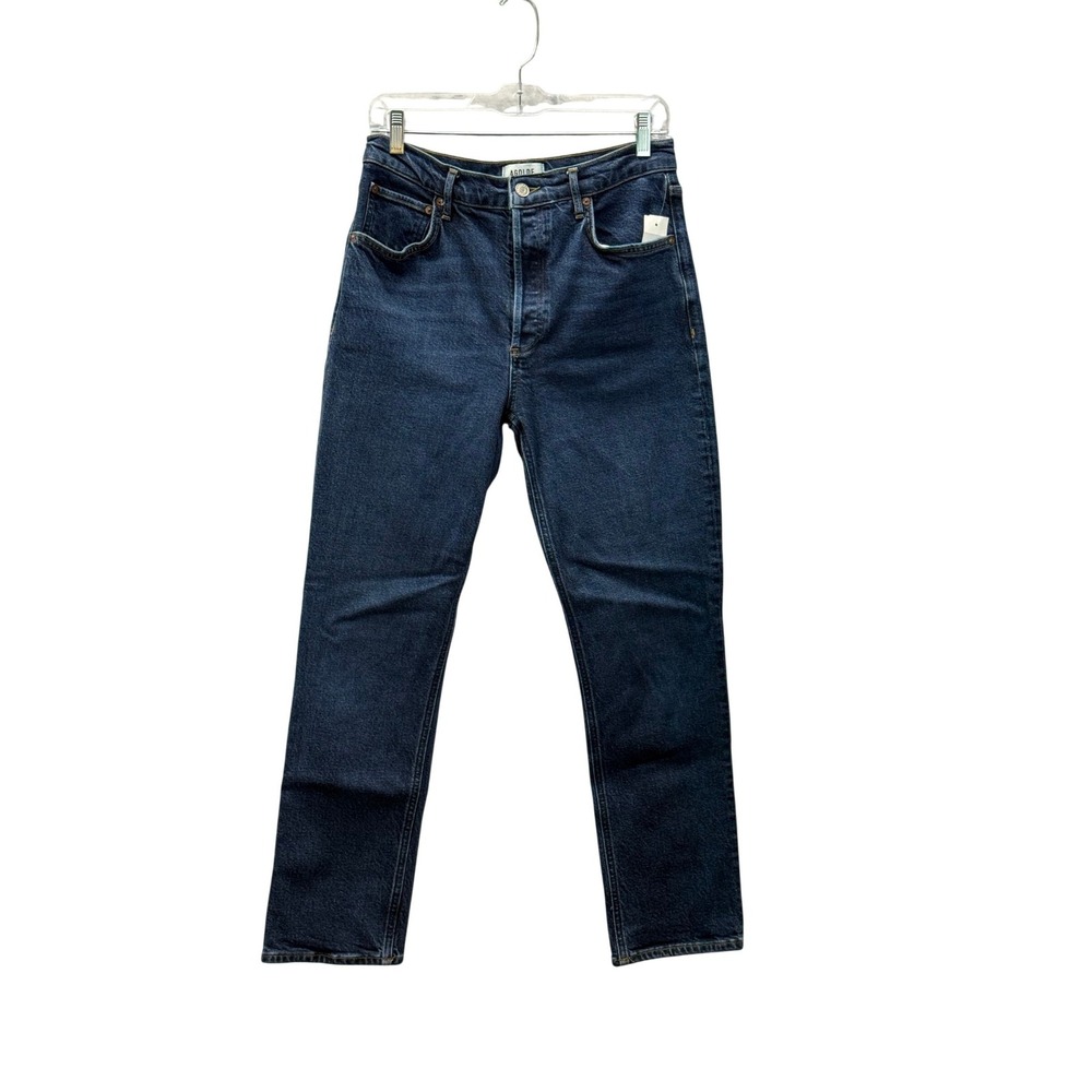 AGOLDE Riley Long Jeans Womens 28 Blue Excellent High Rise Straight Leg Denim